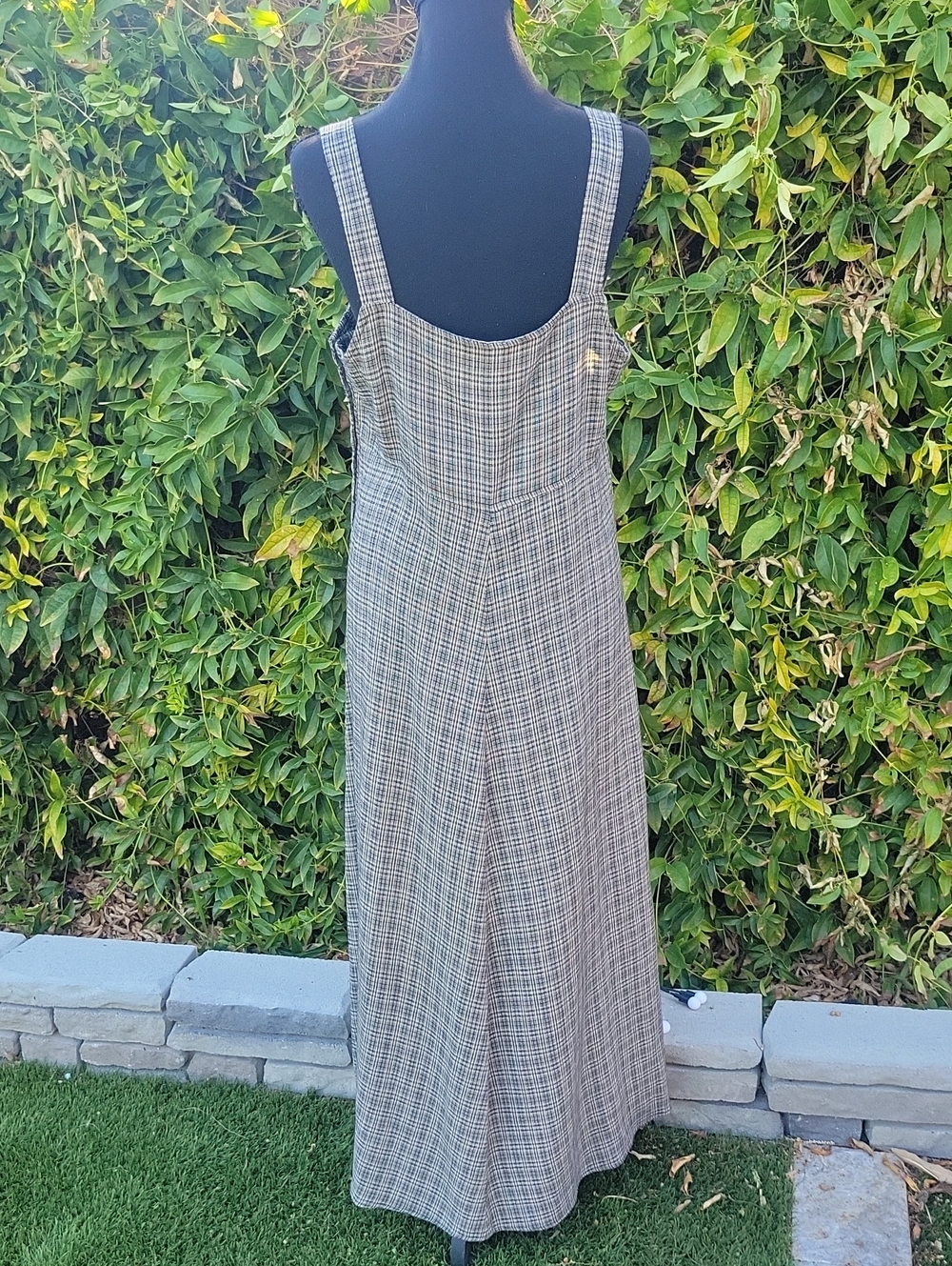 Vintage 90s Plaid Overall Maxi Dress With Side Button Detail - Picture 4 of 16